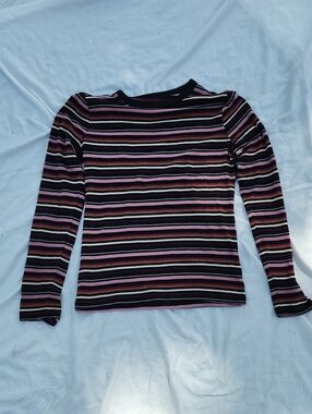 A New Day Striped Multicolored Long Sleeve Stretchy Top Size Small